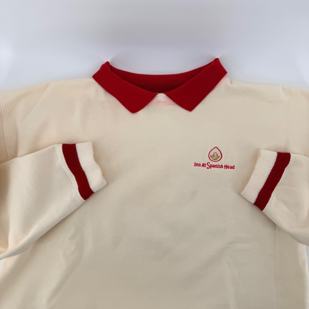 BAC Premier Vintage Collared Sweatshirt Inn At Spanish Head‎ Cream Red Large